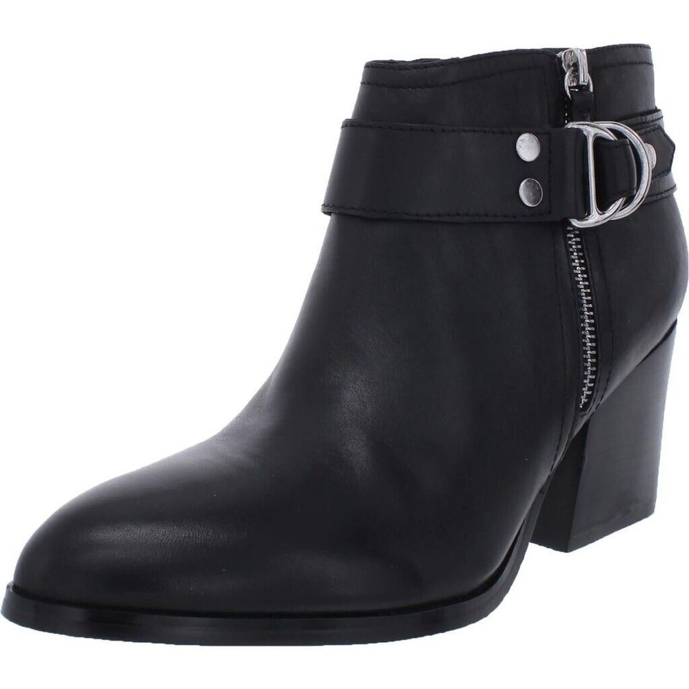 MARC FISHER Vanqar Women black Leather Pointed Toe Ankle Boots BLOCK HEEL 8.5 M